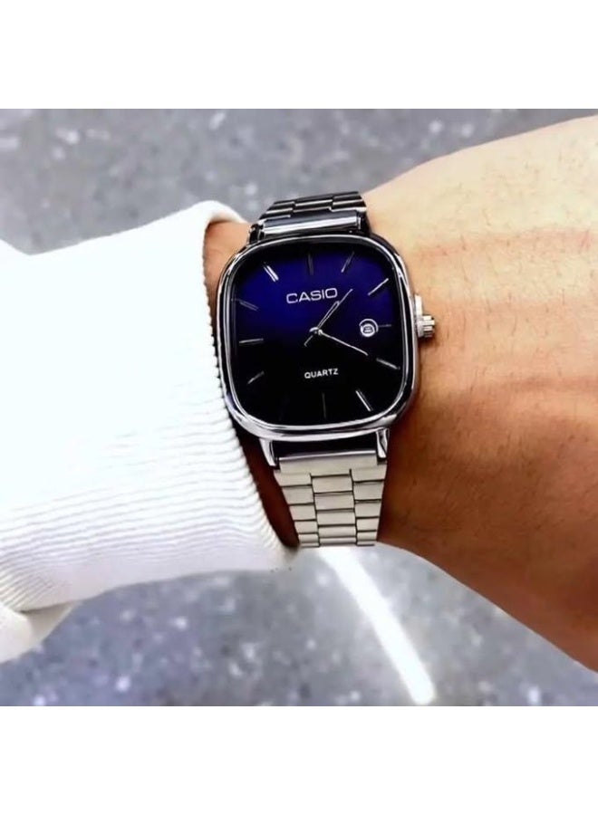 Casio Men’s Quartz Analog Wrist Watch – Silver Stainless Steel Band, Royal Blue Dial, Date Display, Stylish Dress & Casual Watch - Image 2